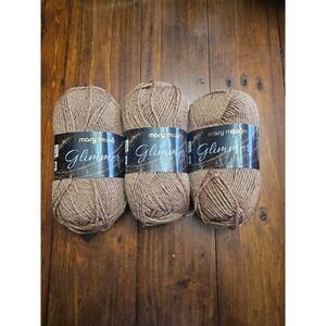 Mary Maxim Glimmer Yarn 3 Skeins Cappuccino  Metallic Worsted 4 Medium 573yd
